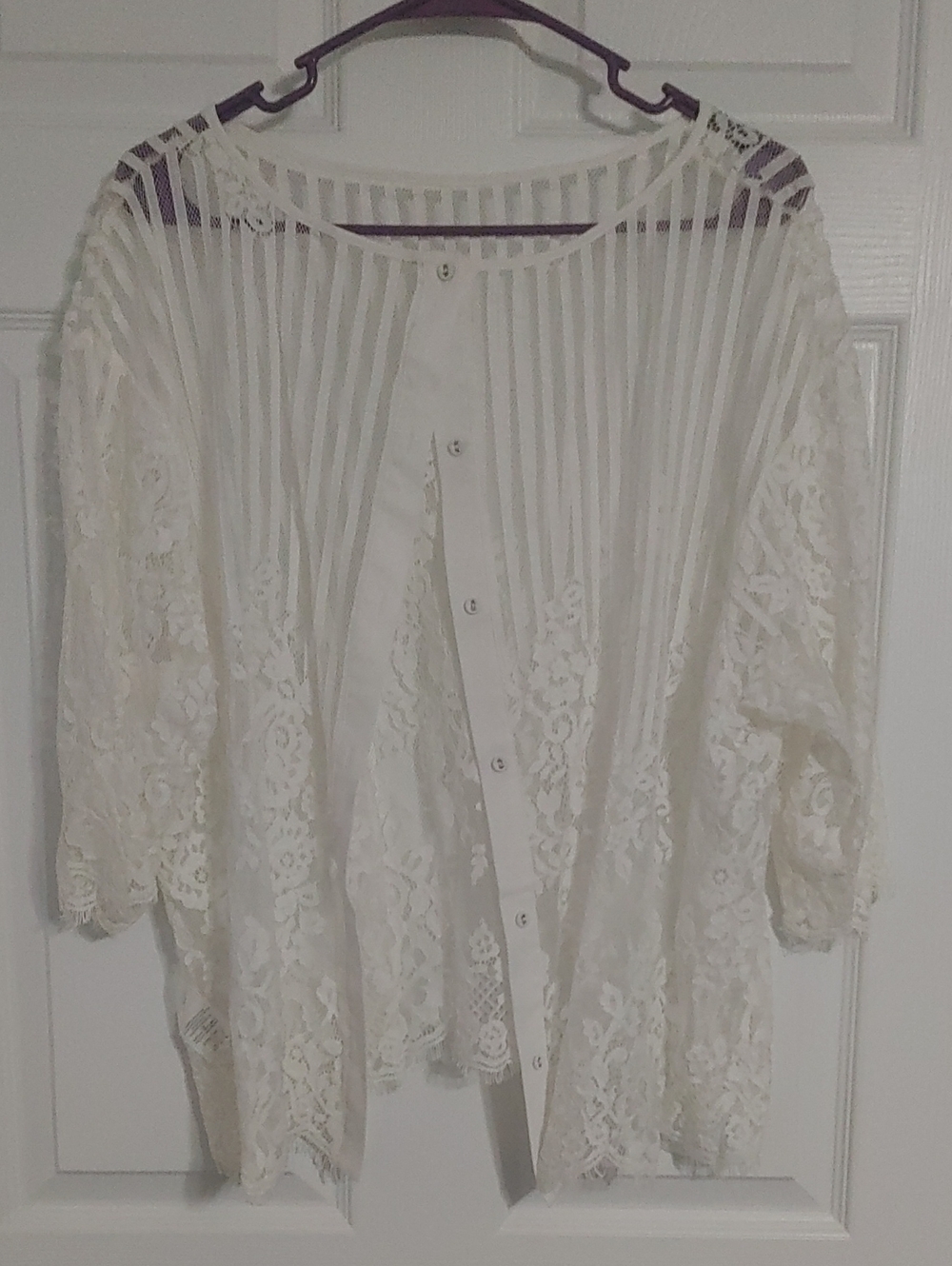 Ivory Lace Button-Front Cardigan Womens Size 2XL